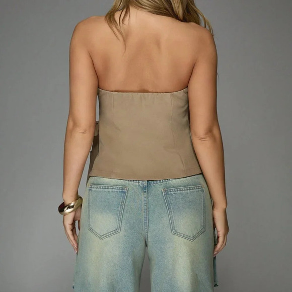 Apricot Casual Women's Asymmetric Hem Bow Detail Bandeau Top - Picture 2 of 7